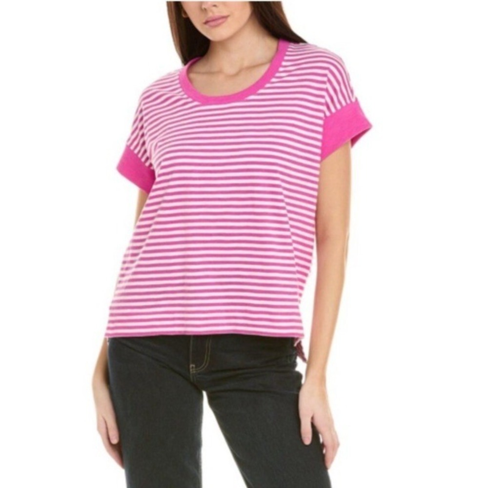 Cabi Blouse Medium Backyard Tee Limited Release Pink Striped Preppy Colorful